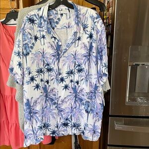 Cubavera Hawaiian Shirt Mens XXL Blue Purple Palm Tree